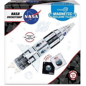 CreateOn NASA Rocketship Magnetic Tile Set, Building Set for Kids, Magnetic Building Toys for Kids, STEM Toys for Boys and Girls Ages 3 and Up, 18-Piece Set