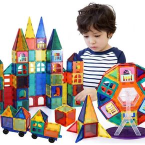 60 PCS 3D STEM Magnetic Tiles Building Blocks Premium Quality Construction Strong Magnets Toys Kids Educational CAR Included Magna t - Easter Christmas Birthday