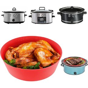 بطانات الطبخ البطيئة تناسب وعاء الفخار من 7 إلى 8 كيو تي، بطانات/أكياس كبيرة الحجم قابلة لإعادة الاستخدام، آمنة للاستخدام في غسالة الأطباق، صواني الطبخ المصنوعة من السيليكون خالية من مادة BPA (قطعتان - أحمر) in Kuwait