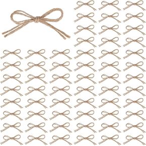 Jute Twine Mini Bows Small Tiny Rustic Bows Applique Embellishments for Gift Wrapping Basket Wedding Baby Shower Brithday Party (Jute, 60)