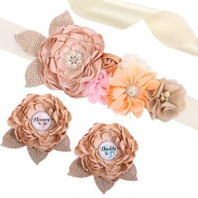 Mommy to Be Sash, Floral Boho Mom to Be Sash for Baby Shower with Mom to Be Corsage Pin Set Light Brown Mom to Be Sash and Pin Pregnancy Sash Boho Baby Shower Decorations for Girl and Boy