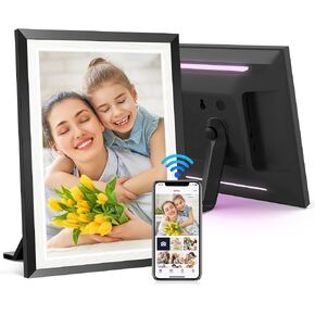 إطار صورة رقمي BIGASUO مقاس 10.1 بوصة مزود بإضاءة LED، وإطار صور إلكتروني بشاشة لمس عالية الدقة 1280*800، وذاكرة 32 جيجابايت، ودعم بطاقة USB/SD، والتدوير التلقائي، ومشاركة الصور/مقاطع الفيديو عن بُعد عبر تطبيق Uhale
