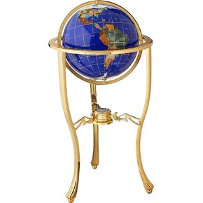Unique Art 36-Inch by 13-Inch Floor Standing Blue Lapis Gemstone World Globe Gold Tripod