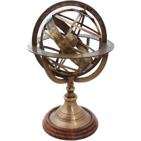 Vinatge Engraved Brass Tabletop Armillary Nautical Sphere Globe