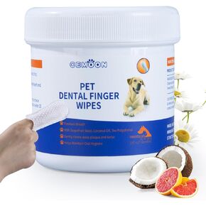Dog Toothbrush Pet Finger Cover Wipes, Dog Dental Wipes for Pet Dental Teeth Cleaning, 50 Count