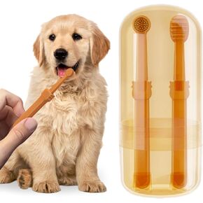 فرشاة أسنان للكلاب: فرشاة أسنان من السيليكون للحيوانات الأليفة، مجموعة تنظيف أسنان القطط مع كوب تخزين، فرشاة تنظيف لسان الكلاب والقطط بزاوية 360 درجة، العناية بالأسنان للحيوانات الأليفة الصغيرة in Kuwait
