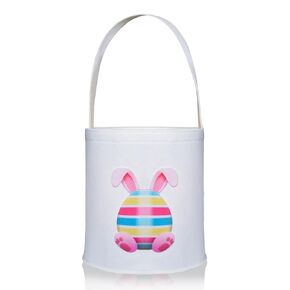 Bunny Easter Basket, 8.5 Inch Cylindrical Felt Bag for Easter Egg Hunts Party Favor