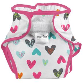 Kushies Baby Infant Waterproof Diaper Wrap, White Doodle Hearts