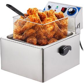 مقلاة عميقة تجارية مع سلة، مقلاة كهربائية عميقة سعة 11 لتر/10 QT، مقلاة زيت ديك رومي من الفولاذ المقاوم للصدأ بسمك 0.6 مم مع خزان واحد، مثالية للاستخدام التجاري أو المنزلي in Kuwait