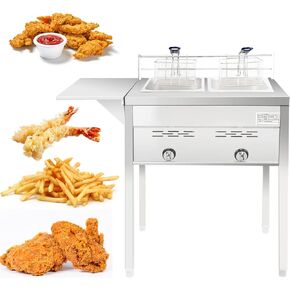 Commercial Two Tank Deep Fryer,Propane Cooker with Two Stainless Baskets and Steel Oil for Outdoor Frying