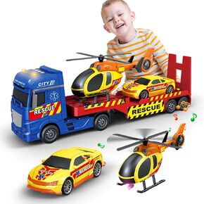 25.6" Big Flatbed Heavy Duty Trucks Toys Push & Go Construction Trucks 3 in 1 Includes Excavators Bucket Trucks Sand Trucks in Semi Carrier Truck for Toddlers,Plastic Toy,Gift for Age 3+