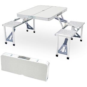 Carivia Aluminum Foldable Table Camping Picnic Folding Grilling Table w/ 4 Chairs Seats Umbrella Hole Fold Up Suitcase Table for Travel Picnic Camping BBQ Party