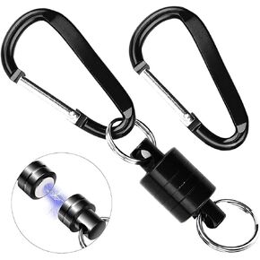 YAFIYGI Magnetic Quick Release Keychain with 2 Pcs Aluminum D Ring Carabiners Landing Holder Screw Locking Buckle Hook D Shape Spring Snap Keychain Clips for Fly Fishing Magnet Metal Hooks