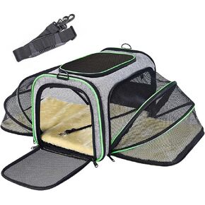 CenKinfo Airline Approved Small Dog Carrier, 2 Sides Expandable Cat Carrier with Fleece Pad TSA Approved Soft Sided Pet Travel Carrier for Kittens and Puppies,Black