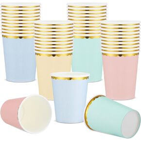 Uiifan 80 Pcs Paper Cups with Metallic Gold Border 9 oz Party Disposable Paper Cups Decorative Party Paper Cups Paper Tea Cups for Tea Party Coffee Beverage Tea Wedding Party Supplies, 4 Colors