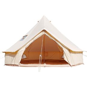 Canvas Bell Tent, Yurt Tent with Stove Jack, Waterproof and Breathable Wall Tent, Glamping Tent, Detachable Groundsheet for Camping Party