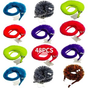 SHENGSEN 48Pcs Fuzzy Worm Toys Fuzzy Worms on String Trick Toy Carnival Kid Party Favors (6 Colors)