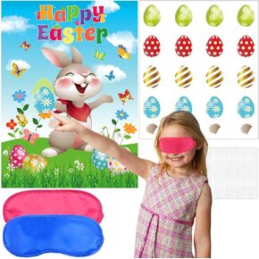 AUGSUN Pin The Tail on The Bunny Easter Games for Kids Easter Rabbit Games with 24 Stickers for Easter Party Decorations, Easter Egg Hunt Activities Happy Easter Party Favors Supplies