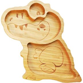 Xboo Toddler Plates, Bamboo Baby Suction Plates, Bamboo Suction Plates for Toddlers, Stay Put Feeding Plates, Wooden Divided Plate, Baby Dishes, Kids Plates, BPA Free | Rex_Green