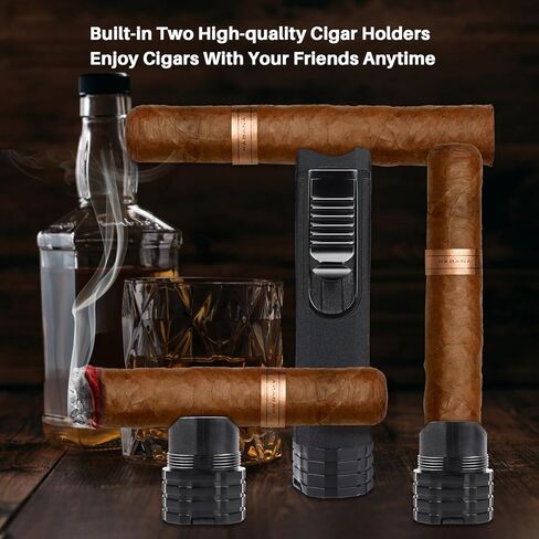 All-in-one Cigar Torch Lighter with Triple Flame, 2 Cigar Holders, Cigar Draw Enhancer, Cigar Punch, Cigar Accessories for Men's Gifts, Refillable Windproof Butane Cool Lighters for Smoking, Candles in Saudi Arabia