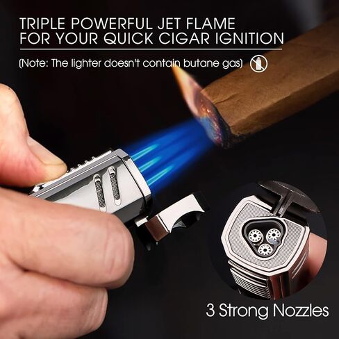 All-in-one Cigar Torch Lighter with Triple Flame, 2 Cigar Holders, Cigar Draw Enhancer, Cigar Punch, Cigar Accessories for Men's Gifts, Refillable Windproof Butane Cool Lighters for Smoking, Candles in Saudi Arabia