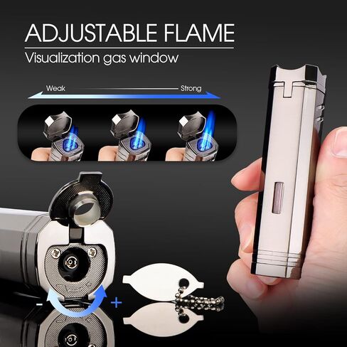 All-in-one Cigar Torch Lighter with Triple Flame, 2 Cigar Holders, Cigar Draw Enhancer, Cigar Punch, Cigar Accessories for Men's Gifts, Refillable Windproof Butane Cool Lighters for Smoking, Candles in Saudi Arabia