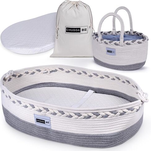 ChuggaBiz Baby Changing Basket for Dresser - Moses Baskets with Cushioned Pad, Safety Strap, Diaper Caddy & Easy-Clean Liner in Saudi Arabia