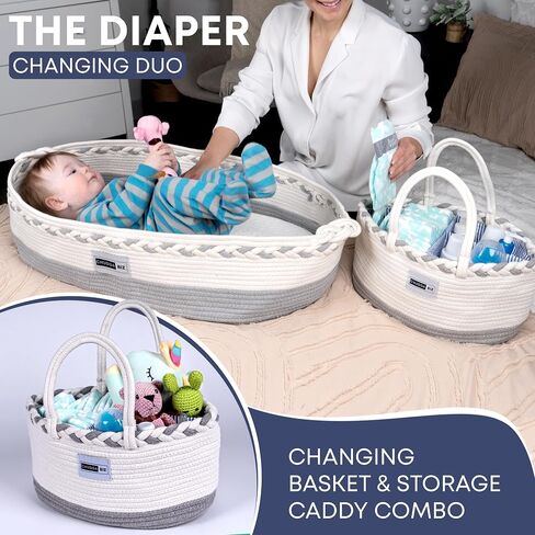 ChuggaBiz Baby Changing Basket for Dresser - Moses Baskets with Cushioned Pad, Safety Strap, Diaper Caddy & Easy-Clean Liner in Saudi Arabia