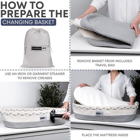 ChuggaBiz Baby Changing Basket for Dresser - Moses Baskets with Cushioned Pad, Safety Strap, Diaper Caddy & Easy-Clean Liner in Saudi Arabia