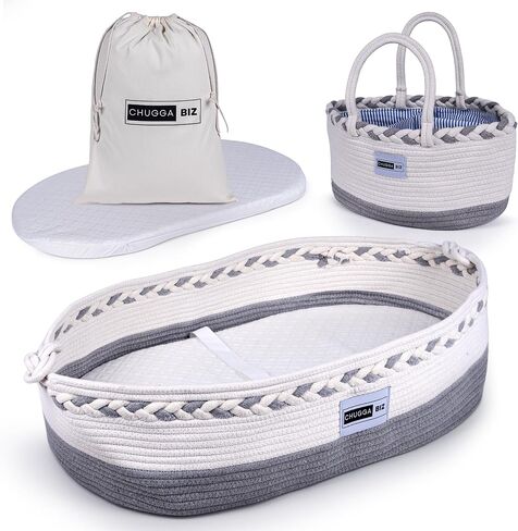 ChuggaBiz Baby Changing Basket for Dresser - Moses Baskets with Cushioned Pad, Safety Strap, Diaper Caddy & Easy-Clean Liner in Saudi Arabia