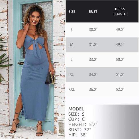 Bhome Sleeveless Maternity Baby Shower Dress Spaghetti Straps with Tie Knot Cut-Out Side Slit Ribbed Pregnant Dress in Saudi Arabia