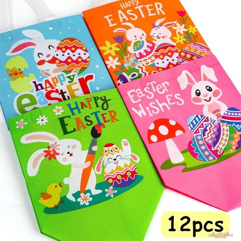 أكياس صيد بيض عيد الفصح للأطفال، 12 عبوة من حقائب هدايا غير منسوجة قابلة لإعادة الاستخدام مع مقابض وحقائب هدايا للحفلات in Kuwait