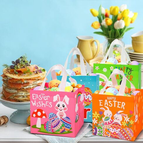 أكياس صيد بيض عيد الفصح للأطفال، 12 عبوة من حقائب هدايا غير منسوجة قابلة لإعادة الاستخدام مع مقابض وحقائب هدايا للحفلات in Kuwait