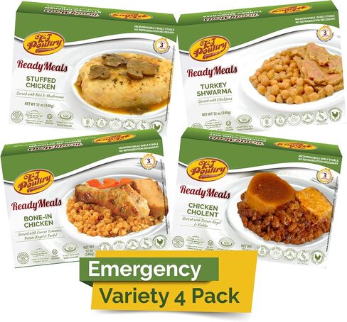 Kosher MRE Meat Meals Ready to Eat (4 Pack Variety - Chicken & Turkey) Prepared Entree Fully Cooked, Shelf Stable Microwave Dinner - Travel, Military, Camping, Emergency Survival Protein Food Supply in Saudi Arabia