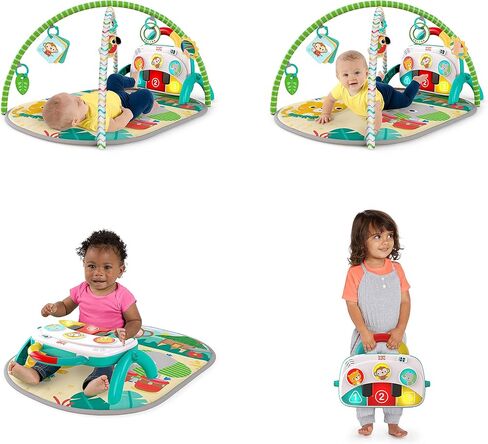 لعبة كرة اللعب برايت ستارتس 5 في 1 - سجادة اللعب الكبيرة تتحول إلى صالة ألعاب رياضية للأطفال حديثي الولادة إلى الأطفال الصغار - استوائية تمامًا (أخضر) in Kuwait