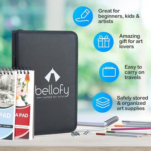 200 Pack Drawing Kit Includes Drawing Pad & Multimedia Pad with Video Course & How-to Guide | Art Supplies for Adults, Teens, Kids | Sketching Kit with Graphite, Charcoal, Watercolor Pencils in Kuwait