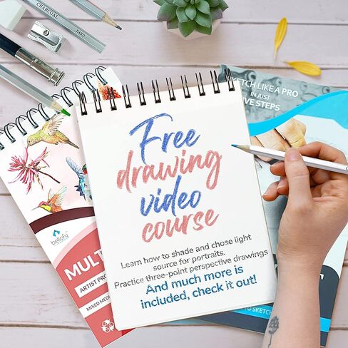 200 Pack Drawing Kit Includes Drawing Pad & Multimedia Pad with Video Course & How-to Guide | Art Supplies for Adults, Teens, Kids | Sketching Kit with Graphite, Charcoal, Watercolor Pencils in Kuwait