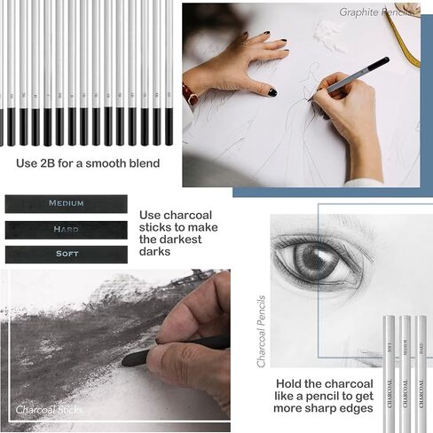 200 Pack Drawing Kit Includes Drawing Pad & Multimedia Pad with Video Course & How-to Guide | Art Supplies for Adults, Teens, Kids | Sketching Kit with Graphite, Charcoal, Watercolor Pencils in Kuwait