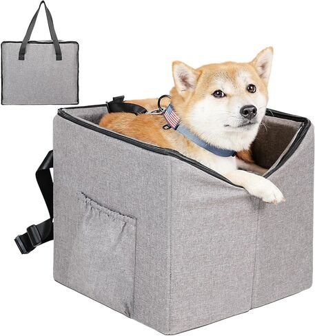 Dog Car Seat, Elevated Dog Booster Car Seats for Small Medium Dogs Under 25lbs, Pet Car Seat Dog Travel with Portable Storage Bag, Soft Cushion and Safety Leash - Grey in Kuwait