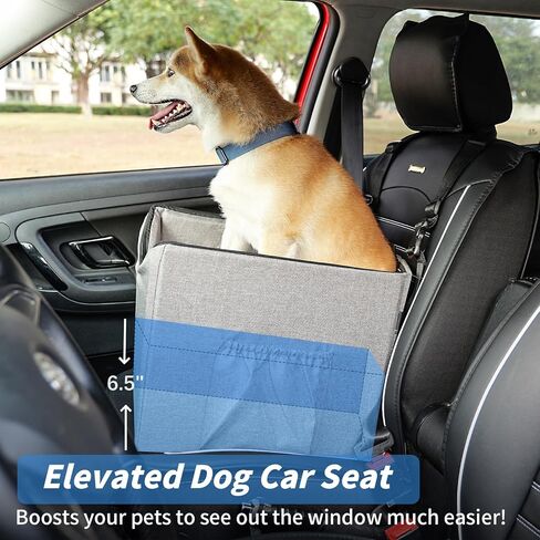 Dog Car Seat, Elevated Dog Booster Car Seats for Small Medium Dogs Under 25lbs, Pet Car Seat Dog Travel with Portable Storage Bag, Soft Cushion and Safety Leash - Grey in Kuwait