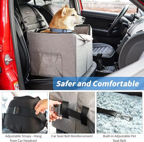 Dog Car Seat, Elevated Dog Booster Car Seats for Small Medium Dogs Under 25lbs, Pet Car Seat Dog Travel with Portable Storage Bag, Soft Cushion and Safety Leash - Grey in Kuwait