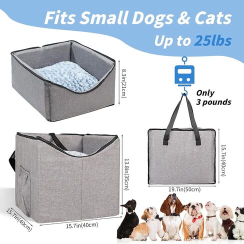 Dog Car Seat, Elevated Dog Booster Car Seats for Small Medium Dogs Under 25lbs, Pet Car Seat Dog Travel with Portable Storage Bag, Soft Cushion and Safety Leash - Grey in Kuwait