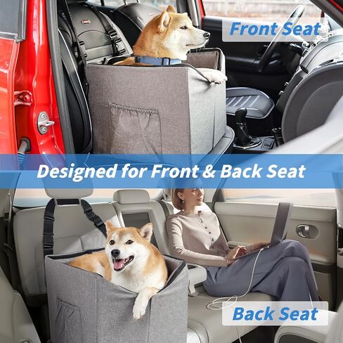 Dog Car Seat, Elevated Dog Booster Car Seats for Small Medium Dogs Under 25lbs, Pet Car Seat Dog Travel with Portable Storage Bag, Soft Cushion and Safety Leash - Grey in Kuwait