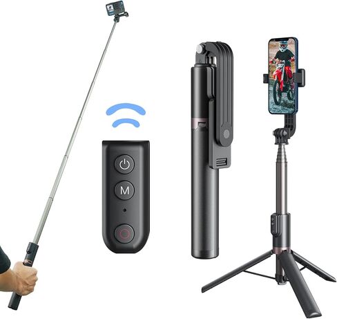 TELESIN 51.2 بوصة/1.3 متر حامل ثلاثي القوائم طويل مع جهاز تحكم عن بعد، تمديد من الألومنيوم Vlog Pole Monopod مع مشبك حامل الهاتف لـ GoPro Max Mini Hero 12 11 10 9 8 كاميرات عمل الهاتف المحمول in Saudi Arabia