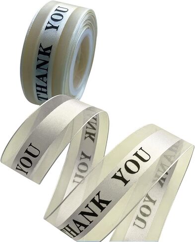 Satin Organza Ribbons with Thank You Printing,1 Inch by 25 Yard Gift Wrapping Spool for Thanksgiving Valentine's Day,Wedding Favor,Cake Box Decoration (Champagne) in Saudi Arabia