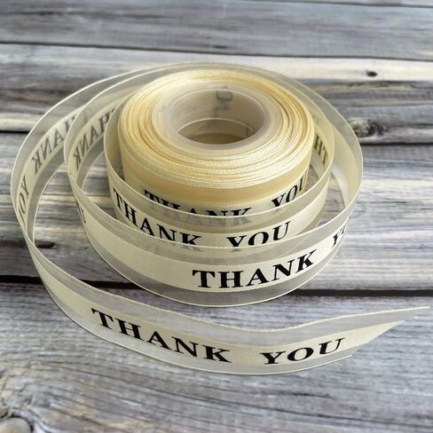 Satin Organza Ribbons with Thank You Printing,1 Inch by 25 Yard Gift Wrapping Spool for Thanksgiving Valentine's Day,Wedding Favor,Cake Box Decoration (Champagne) in Saudi Arabia