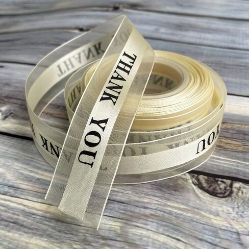 Satin Organza Ribbons with Thank You Printing,1 Inch by 25 Yard Gift Wrapping Spool for Thanksgiving Valentine's Day,Wedding Favor,Cake Box Decoration (Champagne) in Saudi Arabia
