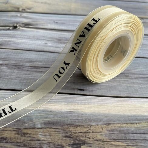 Satin Organza Ribbons with Thank You Printing,1 Inch by 25 Yard Gift Wrapping Spool for Thanksgiving Valentine's Day,Wedding Favor,Cake Box Decoration (Champagne) in Saudi Arabia
