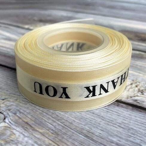 Satin Organza Ribbons with Thank You Printing,1 Inch by 25 Yard Gift Wrapping Spool for Thanksgiving Valentine's Day,Wedding Favor,Cake Box Decoration (Champagne) in Saudi Arabia