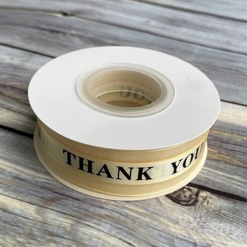 Satin Organza Ribbons with Thank You Printing,1 Inch by 25 Yard Gift Wrapping Spool for Thanksgiving Valentine's Day,Wedding Favor,Cake Box Decoration (Champagne) in Saudi Arabia
